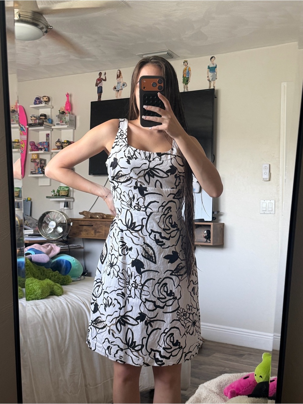 Covington Black & White Floral Midi Dress